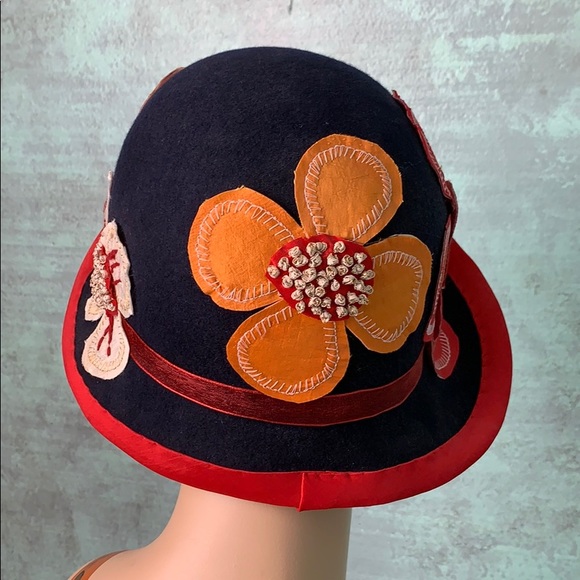 Red orange navy womens cloche hat main image 8